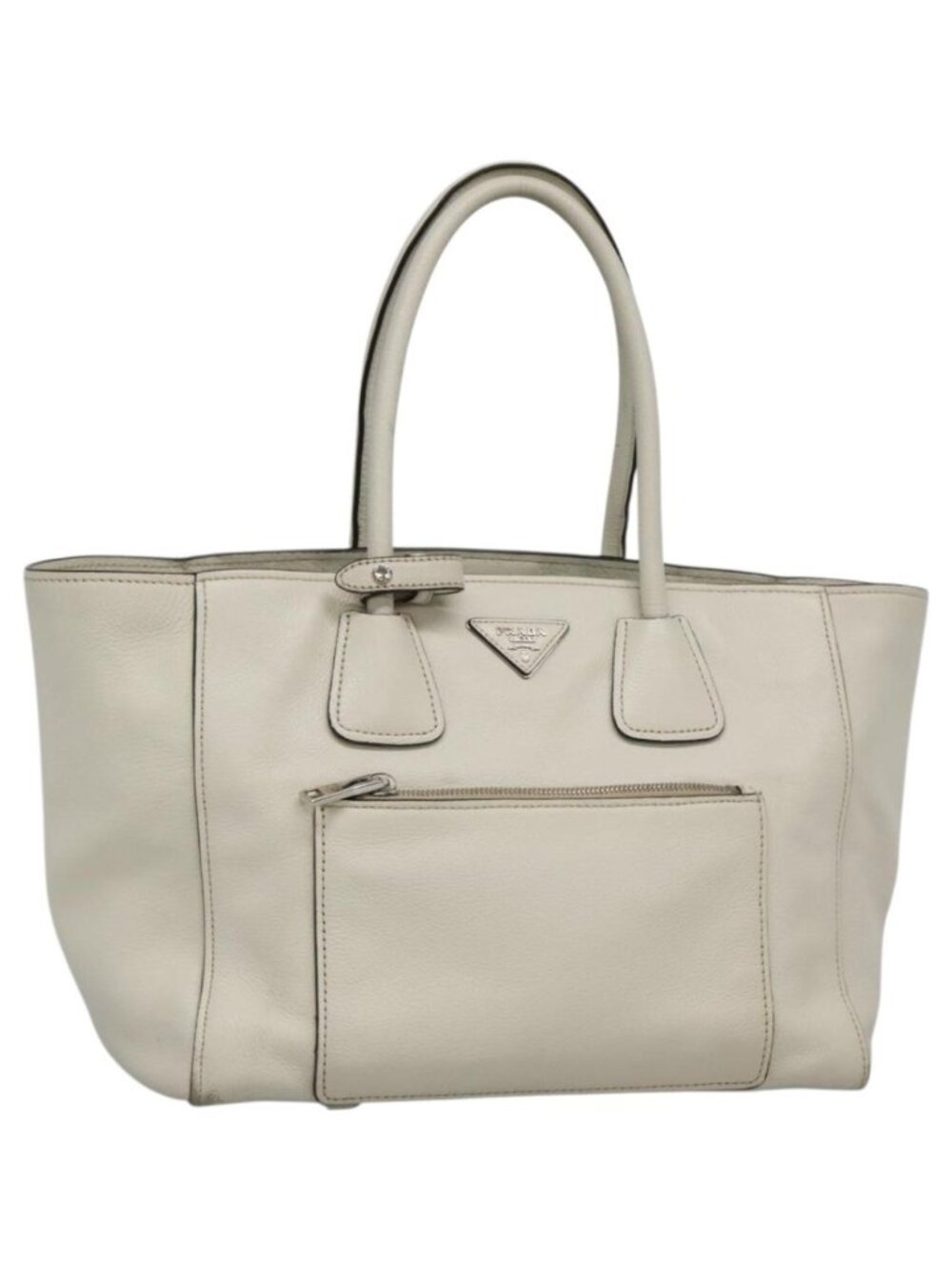 PRADA Tote Bag Leather White Silver